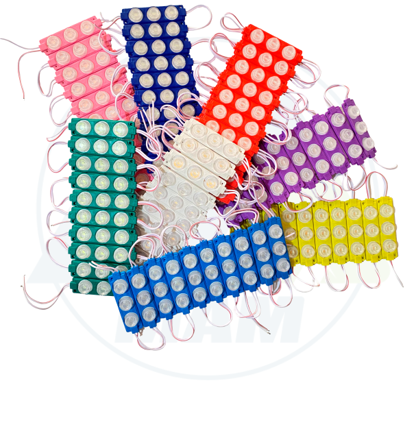 Módulos LED 3LED 3W 12V ó 24V Impermeables para Carros, Motos, Camiones, Buses y Avisos Luminosos – Colores Amarillo, Blanco, Rojo, Verde, Azul, Azul Ice, Morado y Rosado – Fácil Instalación