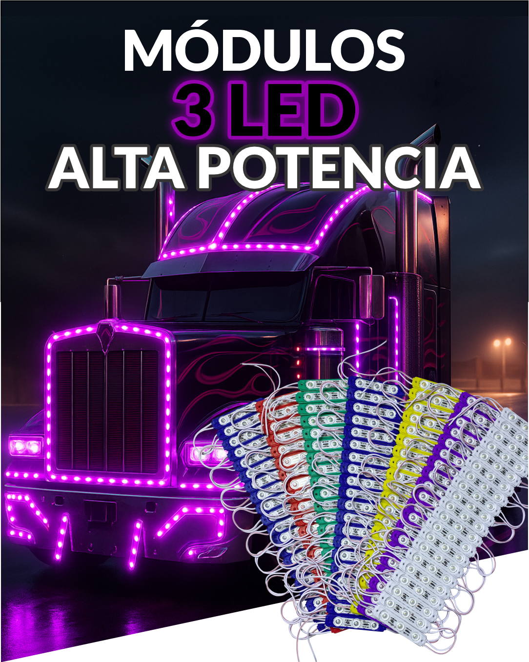 Módulos 3LED Alta Potencia x10 – Tecnología Samsung 12V/24V – Súper Brillantes, Certificaciones IK e IP65 – Uso en Motos, Carros, Camiones, Buses, Fachadas y Avisos – Bajo Consumo, Larga Vida Útil, Fácil Instalación, Ideal para Publicidad y Carrocerías