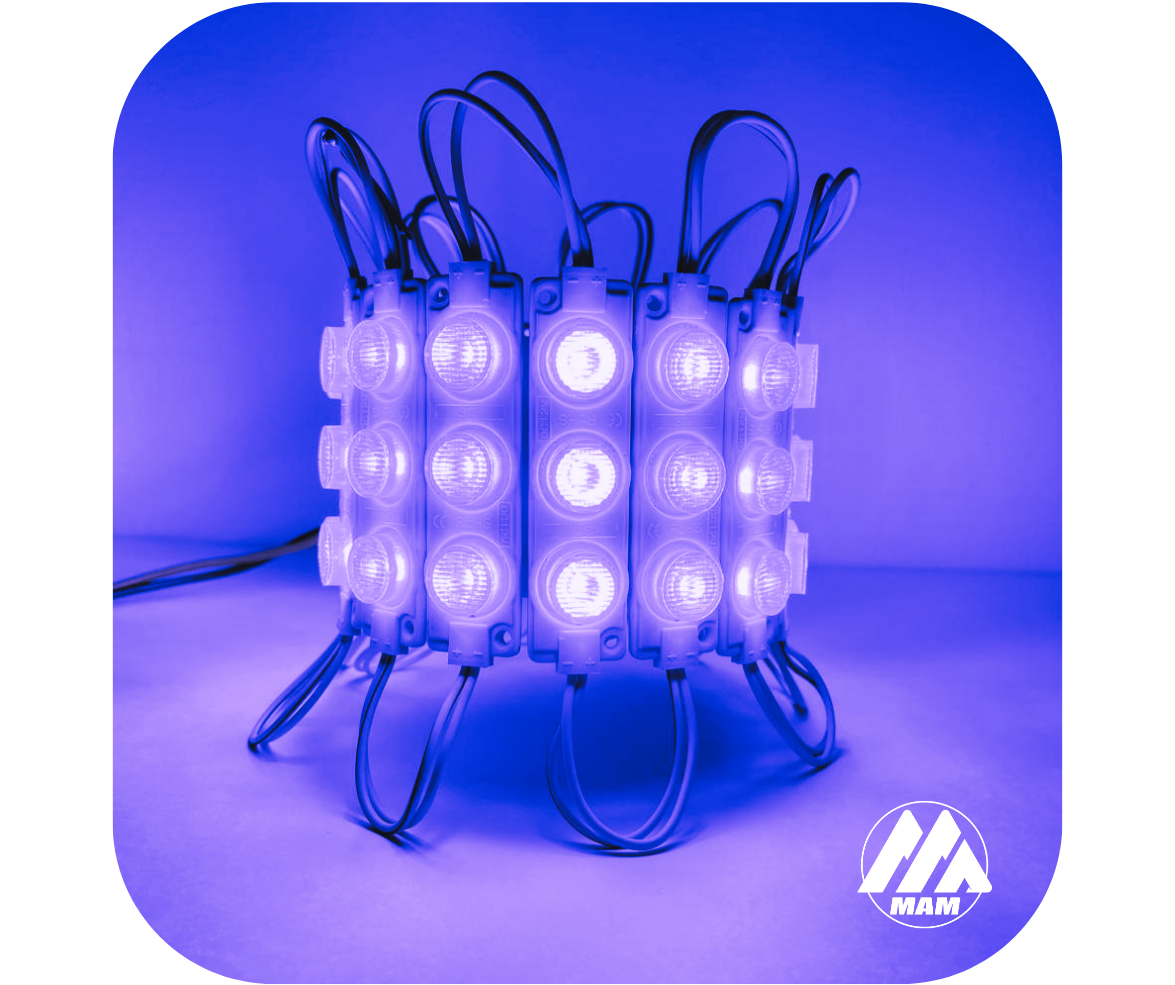 Módulos LED 3LED 3W 12V ó 24V Impermeables para Carros, Motos, Camiones, Buses y Avisos Luminosos – Colores Amarillo, Blanco, Rojo, Verde, Azul, Azul Ice, Morado y Rosado – Fácil Instalación