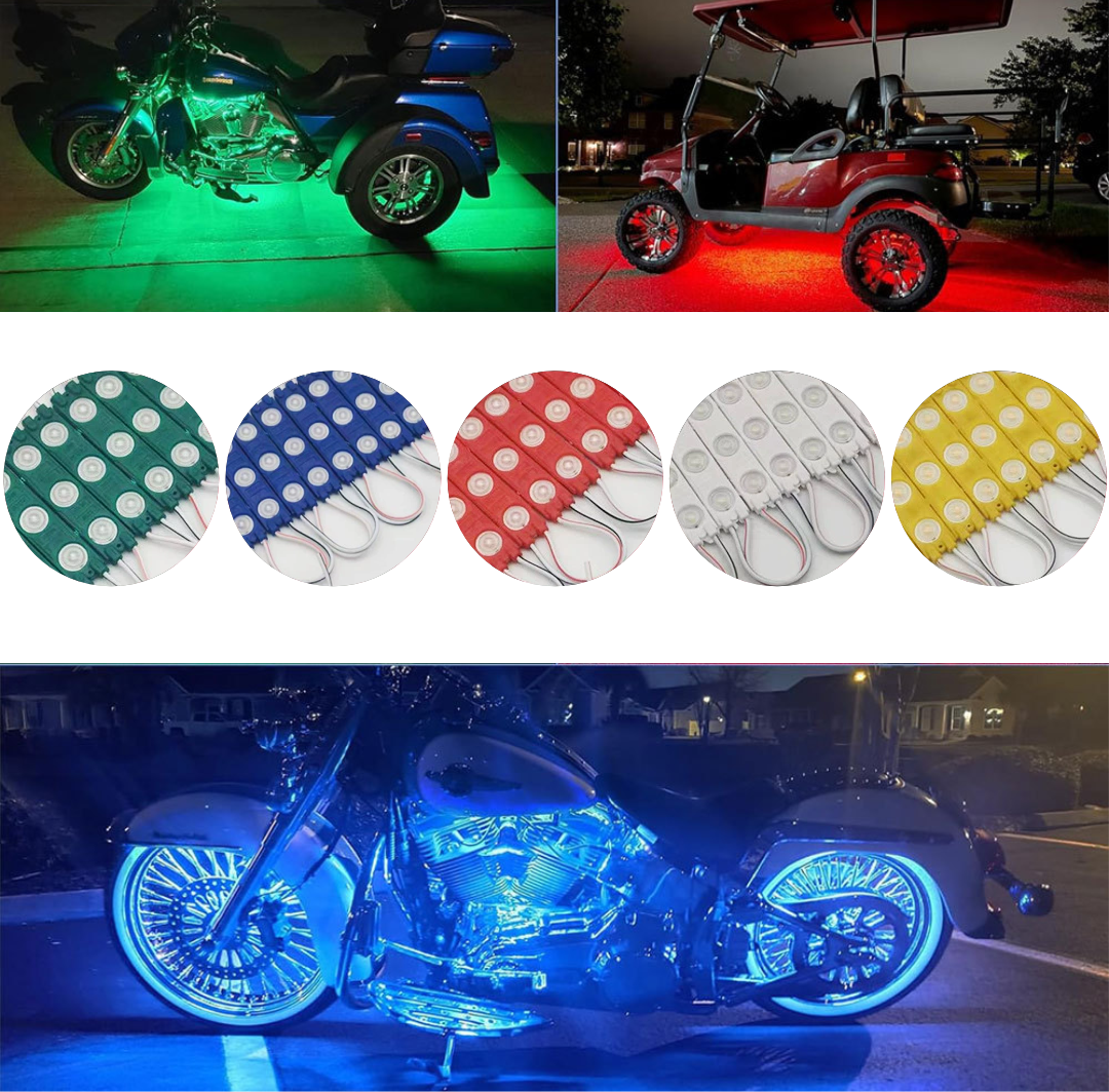 Módulos LED 3LED 3W 12V ó 24V Impermeables para Carros, Motos, Camiones, Buses y Avisos Luminosos – Colores Amarillo, Blanco, Rojo, Verde, Azul, Azul Ice, Morado y Rosado – Fácil Instalación