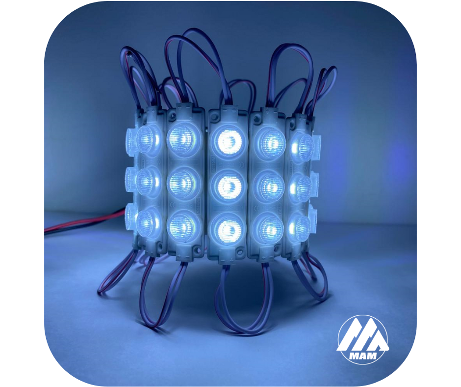 Módulos LED 3LED 3W 12V ó 24V Impermeables para Carros, Motos, Camiones, Buses y Avisos Luminosos – Colores Amarillo, Blanco, Rojo, Verde, Azul, Azul Ice, Morado y Rosado – Fácil Instalación