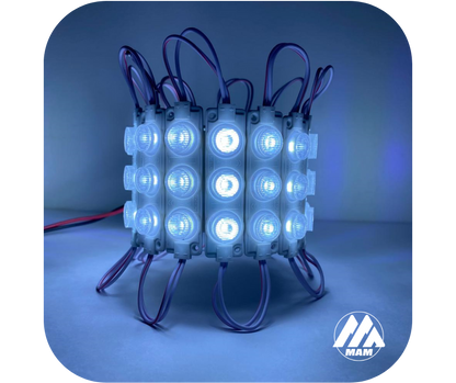 Módulos LED 3LED 3W 12V ó 24V Impermeables para Carros, Motos, Camiones, Buses y Avisos Luminosos – Colores Amarillo, Blanco, Rojo, Verde, Azul, Azul Ice, Morado y Rosado – Fácil Instalación