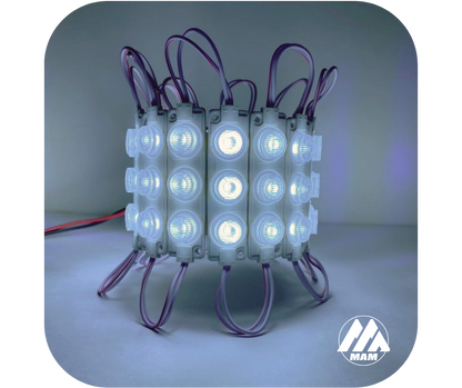 Módulos LED 3LED 3W 12V ó 24V Impermeables para Carros, Motos, Camiones, Buses y Avisos Luminosos – Colores Amarillo, Blanco, Rojo, Verde, Azul, Azul Ice, Morado y Rosado – Fácil Instalación