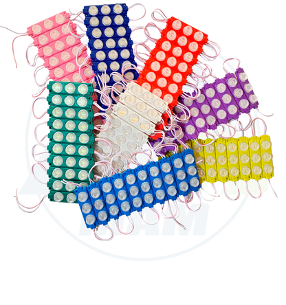 Módulos LED 3LED 3W 12V ó 24V Impermeables para Carros, Motos, Camiones, Buses y Avisos Luminosos – Colores Amarillo, Blanco, Rojo, Verde, Azul, Azul Ice, Morado y Rosado – Fácil Instalación