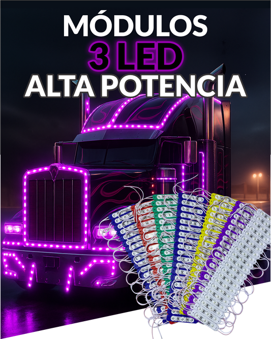 Módulos 3LED Alta Potencia x10 – Tecnología Samsung 12V/24V – Súper Brillantes, Certificaciones IK e IP65 – Uso en Motos, Carros, Camiones, Buses, Fachadas y Avisos – Bajo Consumo, Larga Vida Útil, Fácil Instalación, Ideal para Publicidad y Carrocerías