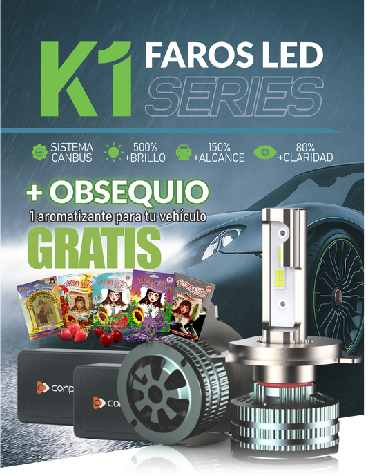 Bombillos LED K1 Series con iCANBUS inteligente, 20.000 LM, 60W, CSP3570, IP68, doble tubo de cobre y enfoque preciso. Compatible con 99% de vehículos. Potencia real, instalación fácil y luz blanca 6000K. Pack x2.