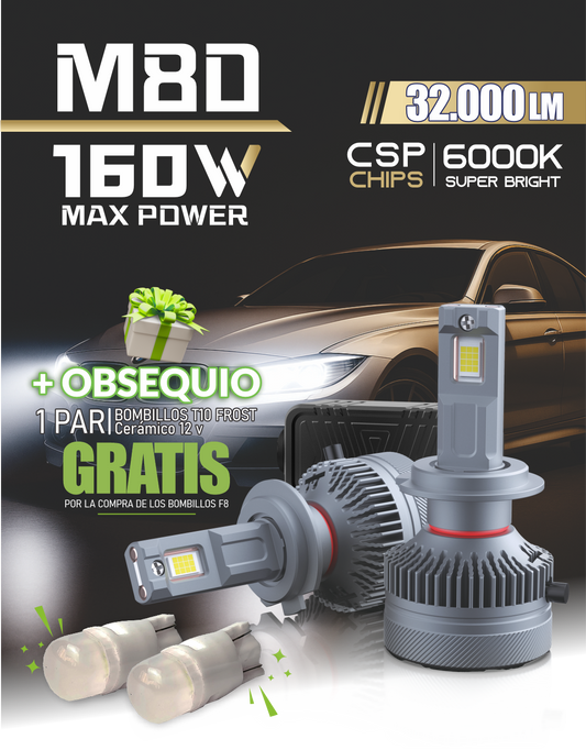 Bombillo LED M80 160W 32.000LM Alta Potencia para Autos – Faro LED 6000K Blanco Ultra Brillante con Sistema Canbus, IP68 y Enfriamiento de Doble Cobre – Reemplazo Halógeno Plug & Play