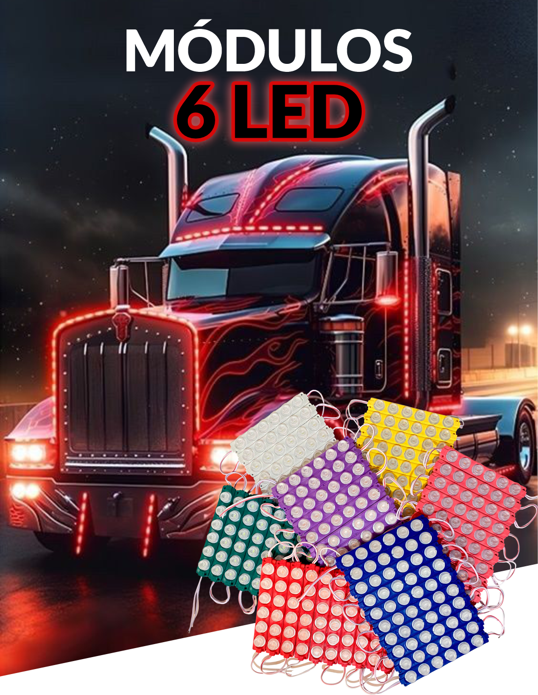 Módulos LED 6 Luces  12V/24V para carro, moto y camión | Iluminación Automotriz IP67 | Colores Blanco, Azul, Rojo, Verde y más | Luces Decorativas de Alto Brillo | Ideal para exteriores, tuning y fachadas | MAM