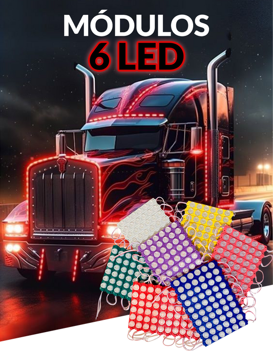 Módulos LED 6 Luces  12V/24V para carro, moto y camión | Iluminación Automotriz IP67 | Colores Blanco, Azul, Rojo, Verde y más | Luces Decorativas de Alto Brillo | Ideal para exteriores, tuning y fachadas | MAM