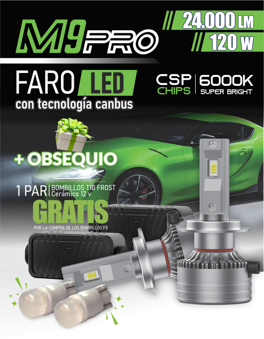 Bombillos LED MAM M9 PRO 120W 24.000LM CANBUS Luz Blanca 6000K para Carro y Camioneta | Chip CSP | Tubo de Cobre | Aluminio Aeronáutico | IP68 | 12V y 24V | Pack x2